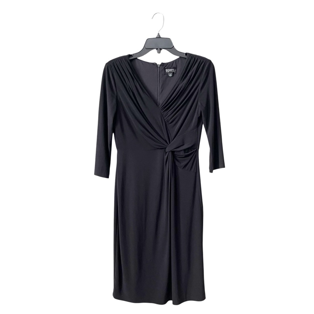 Adrianna Papell Black Cocktail Dress Women's Size 6 Draped Twist Front 3/4 Slv